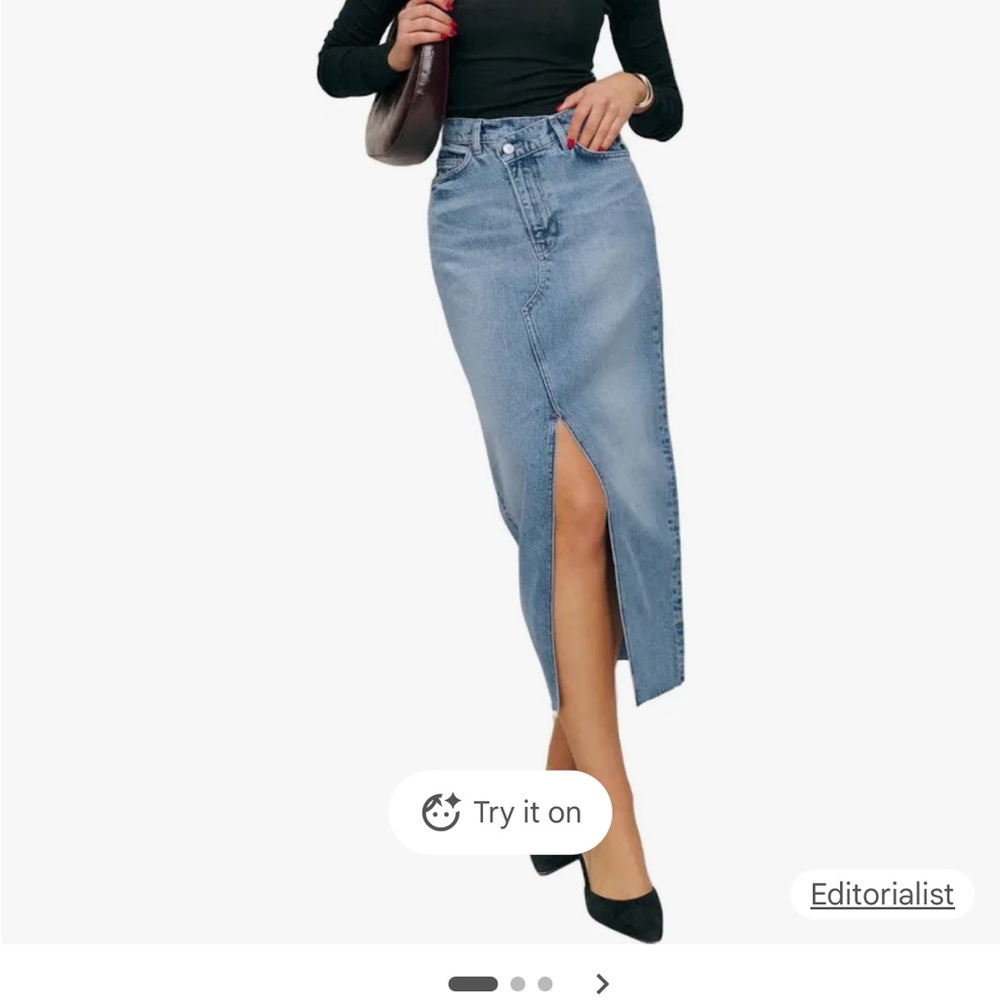 Reformation Nila Long Denim Skirt - light wash, Size 25